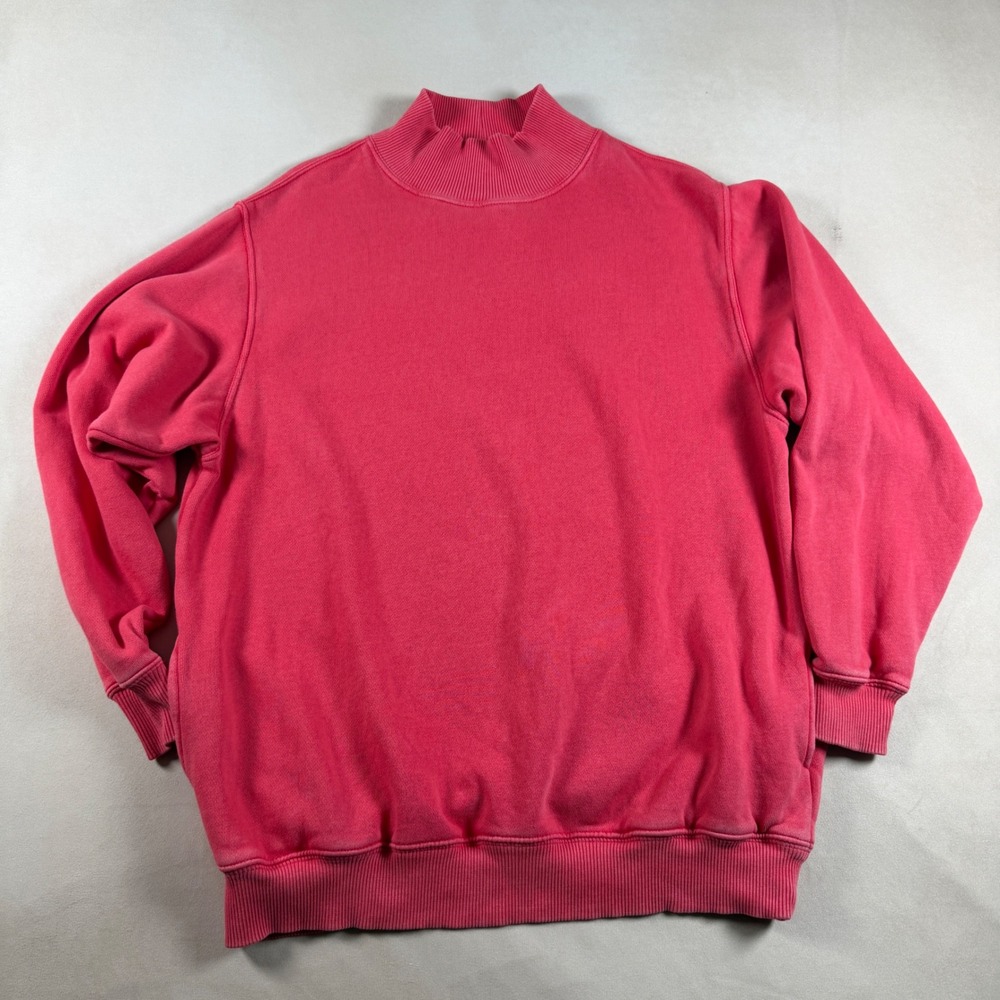 Aerie XS Coral Pink Oversized Mock Neck Fleece Sweatshirt Pullover Cozy Lounge